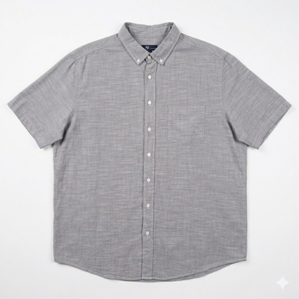 George Button Down Shirt Mens 2XL 50-52 Grey Classic Fit Short Sleeve Casual Dad